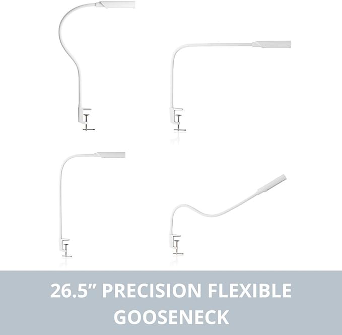Reliable UberLight Flex 3100TL Task Light – LED Portable Desk Light with Clamp, USB Connection, 26.5” Flexible Gooseneck, 270° Rotational Head, 9 Light Settings, and up to 60,000 Hours of Use (White)