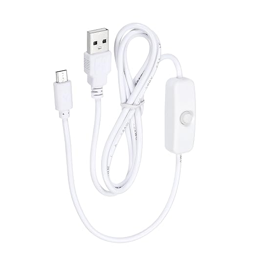 MECCANIXITY USB Cable with 501 ON/Off Switch, USB Male to Micro USB Male Power Cable 100cm for Digital Equipment LED Desk Lamp LED Strip White Pack of 4