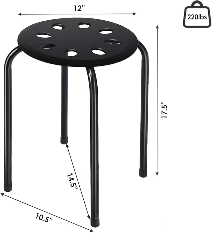 Hysache Plastic Stackable Stools Set of 6, 17.5" Multipurpose Stool Chairs w/Metal Frame, X-Shape Connection, Non-Slip Feet, Backless School Classroom Nesting Stool for Students Child Kids (Black)