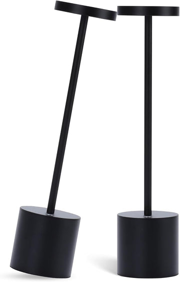 2 Pack Cordless Table Lamp, Led Bedside Lamp Rechargeable Desk Lamp, 5200mah Battery Portable Desk Lamp, Adjustable Light Brightness, Suitable for Restaurants, Indoor, Outdoor, Study (Black)