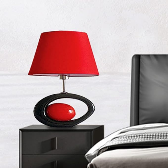 Red Modern Table Lamp, Ceramic Desk Lights with Linen Shade LED Bedroom Bedside Light Living Room Office Desk Night Lantern 14.8inch American Desktop Light for Home, E26 Base 60W 110V