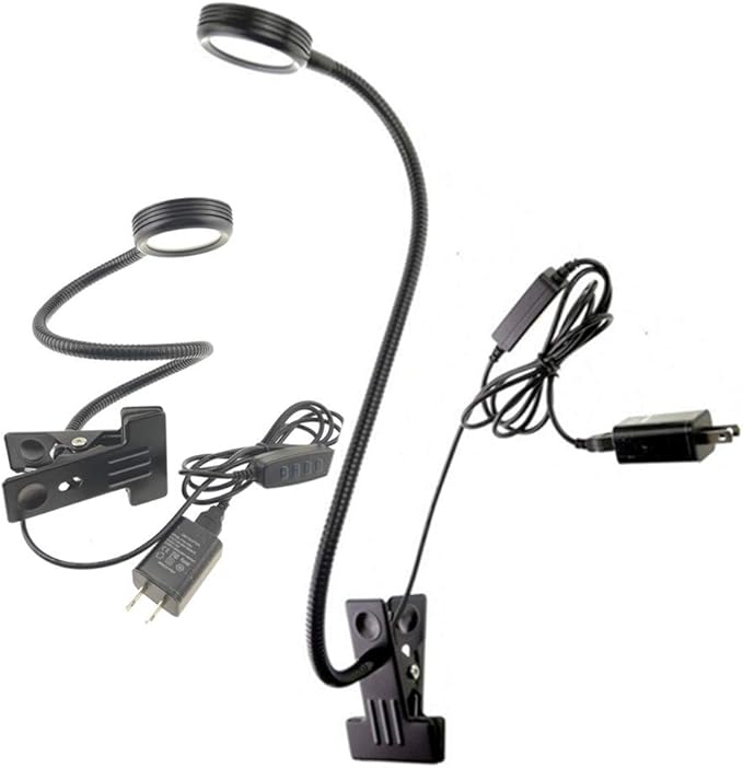 2 Pack Clamp Gooseneck LED Desk Lamp, Clip on Bendable Steel Light, C-clamp Sewing Machine Table Mount, 360degree flexible neck 3 colors 10 Level Brightness (Clamp)
