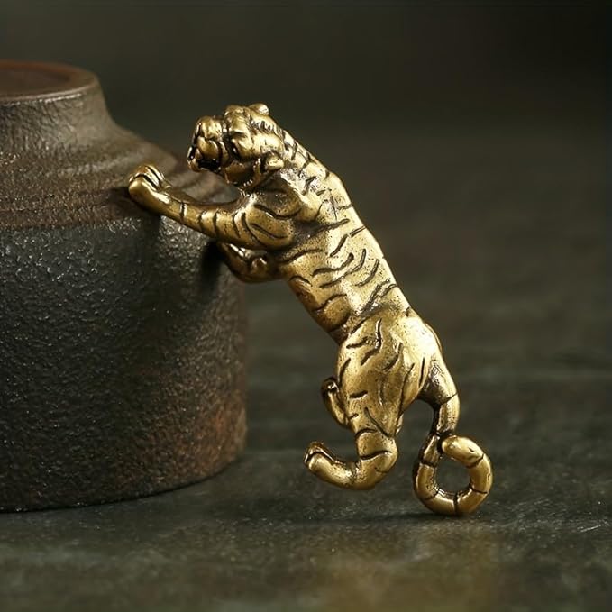 Solid Brass Little Tiger Statue - Vintage Decor Piece for Desk or Shelf for Wildlife Enthusiasts(Little Tiger)