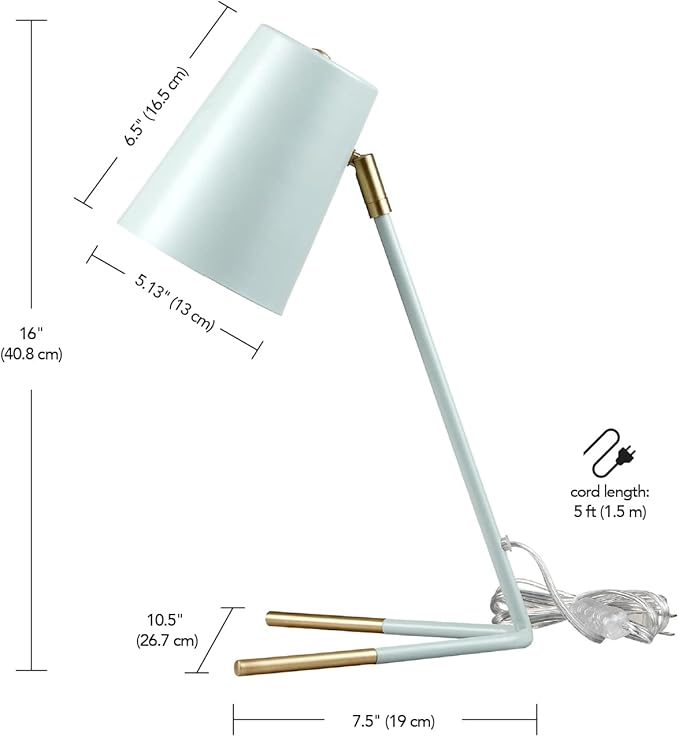 Globe Electric 56086 Dobby 16" Desk Lamp, Matte Teal, Gold Accents