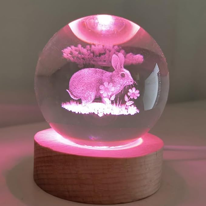 Easter Bunny Lamp Things for Teen Girls, Large 3D Bunny Night Light, Crystal Rabbit Lamp 16 Color Changing with Remote Control for Bedroom Decor, Night Light Bunny with Flowers