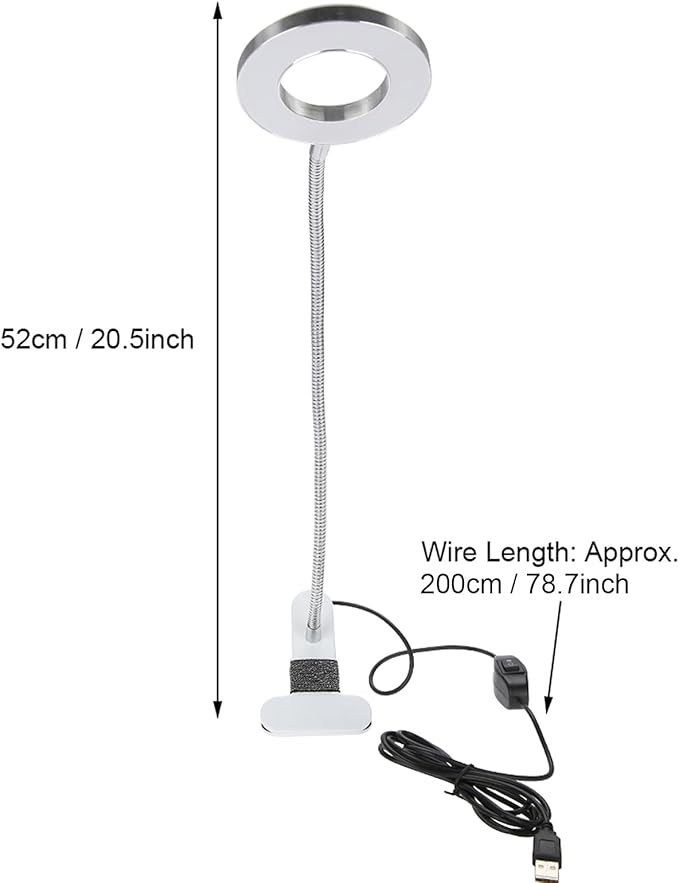 Tattoo Lamp USB LED Ring Lamp, Beauty Table Lamp with Clamp Adjustable Brightness, Clip On Light Desk Lamp Ring Light for Makeup Tattoo Eyebrow Nail Art Reading Study, Portable Beauty Lamp