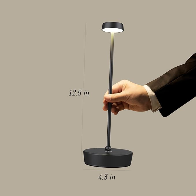Rechargeable Table Lamp Cordless Battery Operated LED Light 5000mAh 3-level Brightness Portable Desk Lamps Touch Control Indoor Outdoor Use for Patio Home Restaurant
