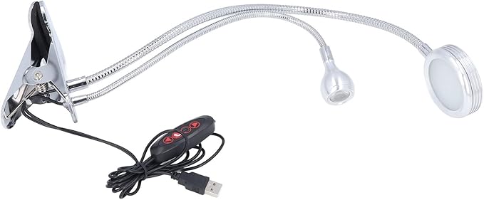 Zerodis LED Desk Lamp, Dimmable LED Clip Desk Lamp 10 Gear Adjustable USB LED Double Head Gooseneck Table Lamp Reading Lamp for Bedroom