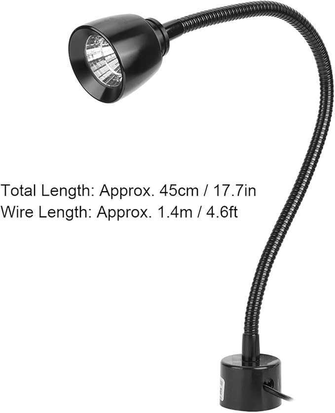CHICIRIS 7W LED Machine Tool Lamp, Metal LED Working Light with Magnetic Base, Flexible Gooseneck Work Lamp, for Reading Lamp, Headboard CNC Punching Machine US Plug