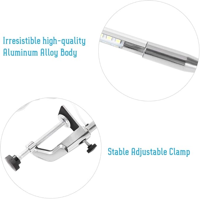 Desk Lamp with Clamp,Desk Lamp Clip on Lamp,LED Eye-Caring Desk Lamp with USB Rechargeable Reading Lights,Task Table Lamps,Foldable Bed Lamp,360° Swivel Desk Lamp for Manicure,Reading,Tattoo Light
