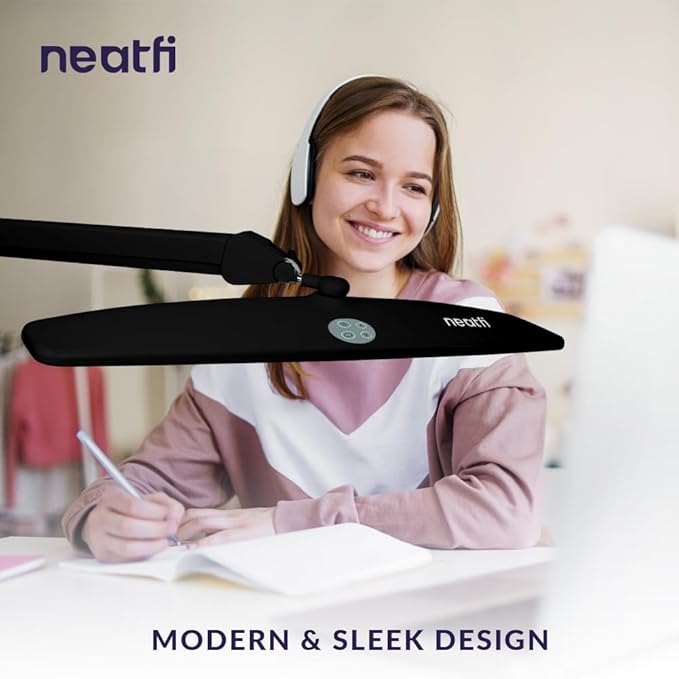 Neatfi Elite HD XL Task Lamp, 3 Adjustable Light Modes, 22 Inches Wide, 2260 Lumens, 84PCS SMD LED, Super Bright Desk Lamp, Non-Polar Dimming (CCT with Clamp, Black, 22 Inches)