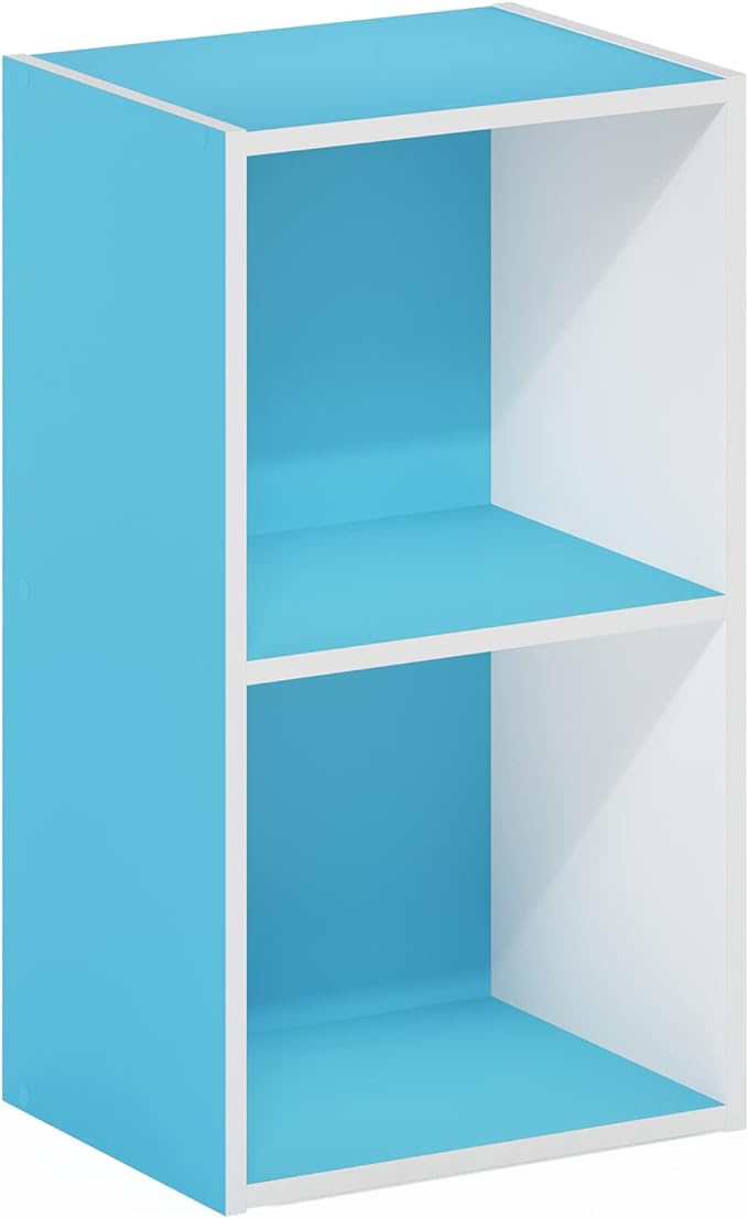 Furinno Luder Bookcase / Book / Storage, 2-Tier Cube, Light Blue/White