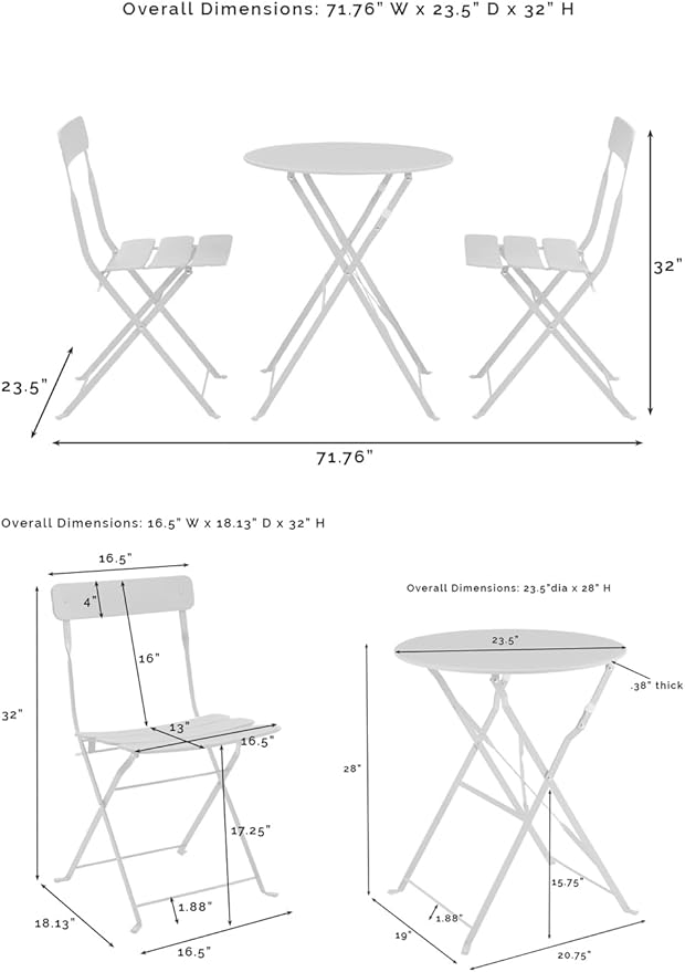 Crosley Furniture CF7390-MN Karlee Retro Metal Indoor/Outdoor 3-Piece Bistro Set with Table and 2 Chairs, Mint
