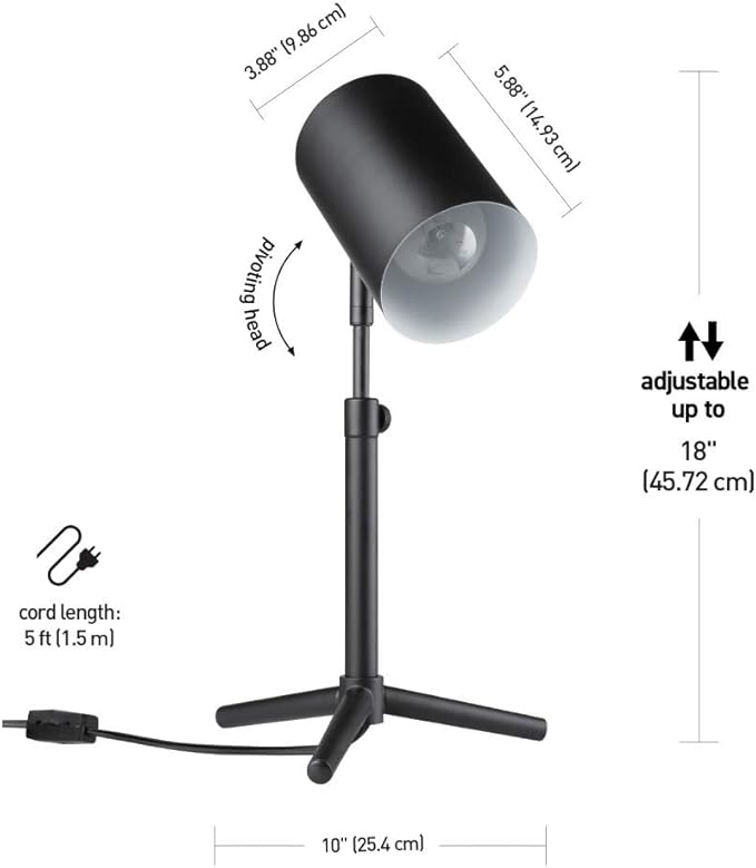 Globe Electric 52899 Pratt Desk Lamp, 18 in 1-Light, Matte Black Tripod Base