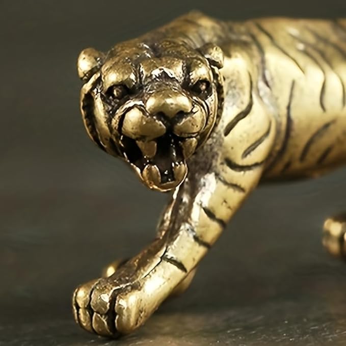 Solid Brass Little Tiger Statue - Vintage Decor Piece for Desk or Shelf for Wildlife Enthusiasts(Little Tiger)