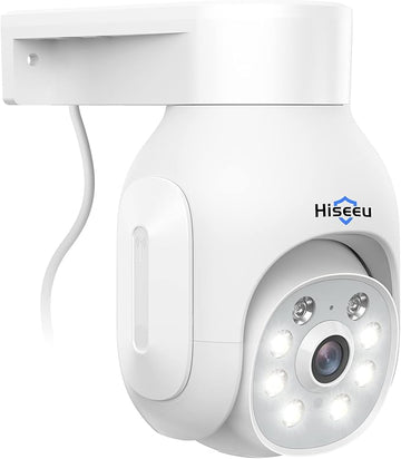 Hiseeu Wireless Camera Outdoor, 5MP WiFi Security Camera Color Night Vision, Pan/Tilt, Auto Tracking, Motion Detection, Siren/Light Alarm, 2-Way Audio, IP66 Waterproof, No Monthly Fee