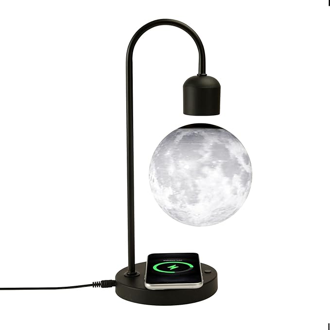 Floating Moon Lamp with Wireless Phone Charger & LED Levitating Ball in The Air Freely Unique Magnetic Cloud Desk Lamp with Cool Night Light, Home Office Decor & Gift for Friends Families