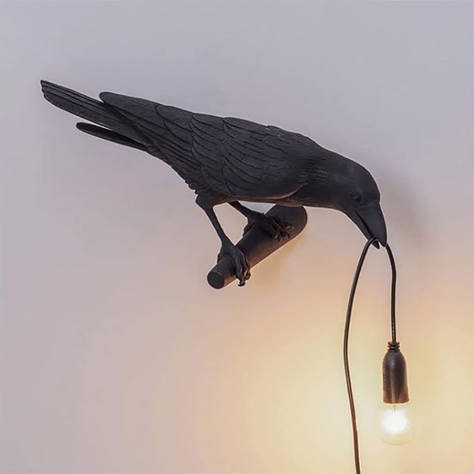 Raven Desk Lamp, Raven Lamp, Bird Lamp, Resin LED Bird Lamp for Bedroom/Office/Living Room/Farmhouse Art Deco with Plug (Left)
