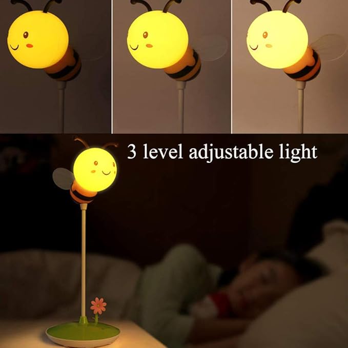 Cute Bumblebee LED Desk Lamp Touch Control Dimming 3 Brightness and 360°Flexible Gooseneck Eye-Care USB Rechargeable Lamp for Teens