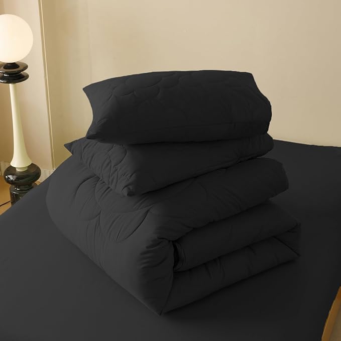 Black Flower Comforter Queen Black Flower Print Bed Queen Comforter Set 3 Pieces Dark Black Floral Comforter Set for Women Girls Bedroom Decor All Season Hotel Quality Comforter Set