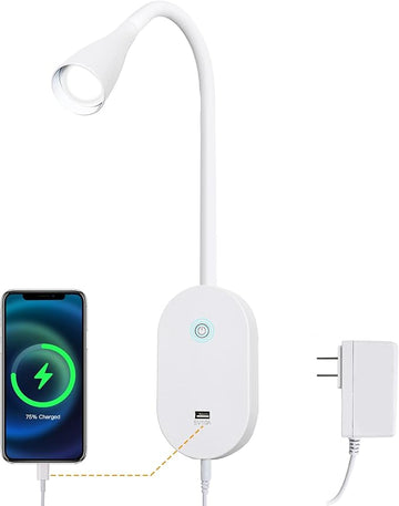 QinYing Reading Lights for Books in Bed, Wall Mounted Book Light for Reading in Bed, USB Charging 5 Dimming Levels Headboard Reading Lamp, Touch Control LED Flexible Gooseneck 4000k Bed Lights, White