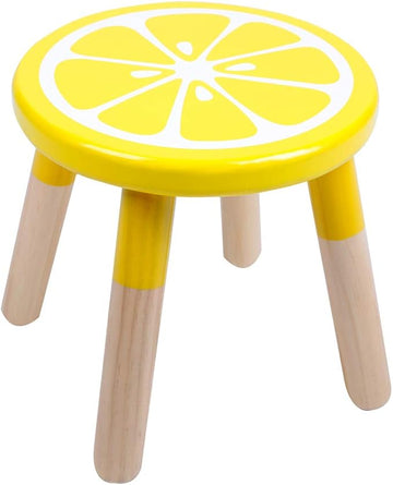 9 Inch Kids Solid Hard Wood Fruit Chair, Crafted Hand-Painted Wood with Assembled Four-Legged Sitting Stool, Bedroom, Playroom, Lemon Furniture Stool for Children,Toddler, Boys, Girls (Lemon)