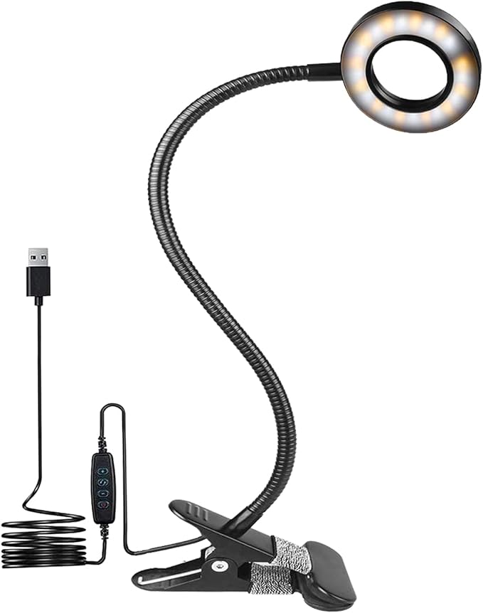 Clip on Desk Lamp, 48 LED Eye Caring Reading Light with 3 Color Modes 10 Brightness, Dimmer 360°Flexible Gooseneck USB Clamp for Reading, Working, Studying, Makeup, Nail Art (Black)