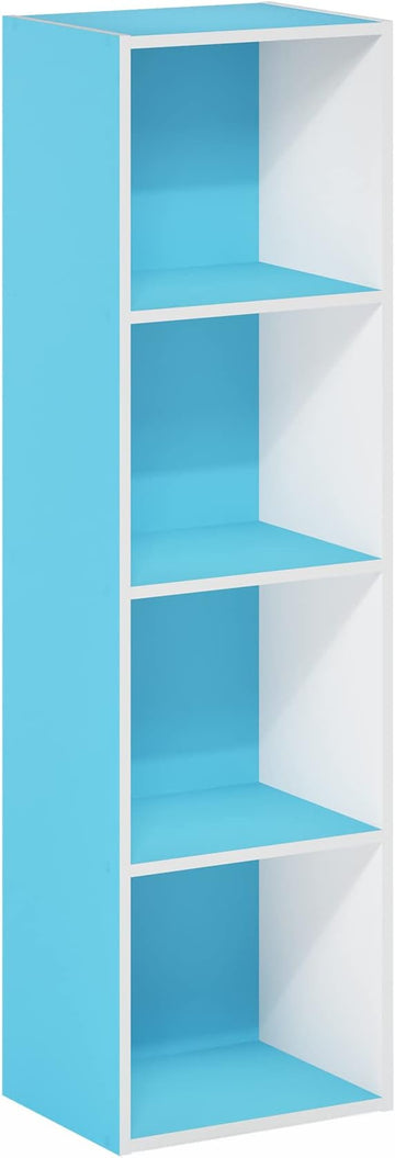 Furinno Luder Bookcase / Book / Storage, 4-Tier Cube, Light Blue/White