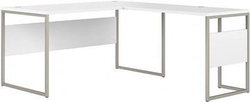 Bush Business Furniture Hybrid L Shaped Table Desk with Metal Legs, 60W x 30D, White