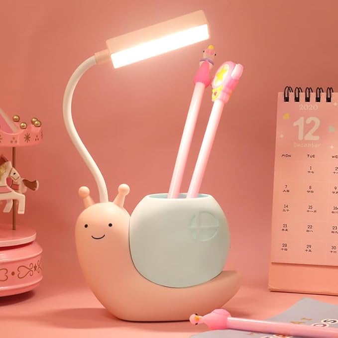 ZYTC LED Desk Lamp Cartoon Snail Adjustable Foldable Reading Lamp Assorted Colors Eye Caring Table Lamp Light with USB Charging Port Built-in Battery for Student Study Work(Pink)