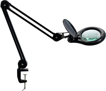 Bifocals LED Magnifying Lamp with Clamp, 5 Diopter with 20 Diopter, 5 Inch Magnifier Glass Lens, 1200 Lumens Dimmable Magnifier Lamp for Desk Craft Hobby with 60PCS Bright LEDs