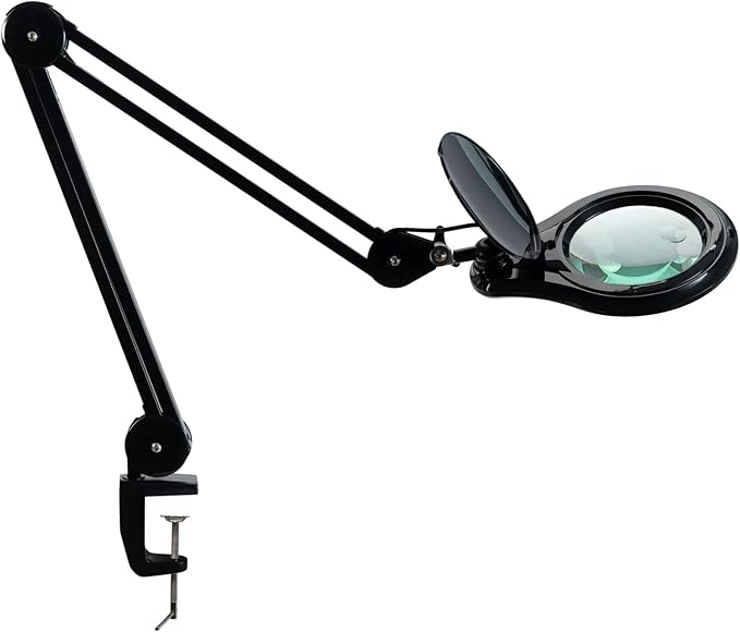 Bifocals LED Magnifying Lamp with Clamp, 5 Diopter with 20 Diopter, 5 Inch Magnifier Glass Lens, 1200 Lumens Dimmable Magnifier Lamp for Desk Craft Hobby with 60PCS Bright LEDs