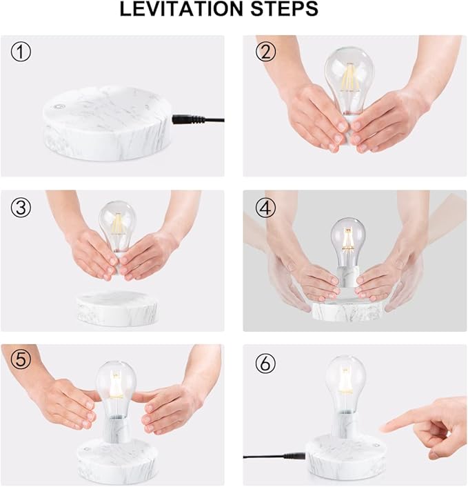 Magnetic Levitating Light Bulb Lamp, 360 Degree Rotating Floating Bulb Desk Lamp, Magnetic Levitation Bulb Night Lights, Cool Gifts, Room Office Decorative Lamp (White)