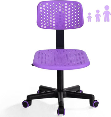 Desk Chair Armless Cute Office Chair, Low Back Rolling Home Office Task Chair Adjustable Swivel Study Chair for Girls Teens Adults Children Kids, Purple