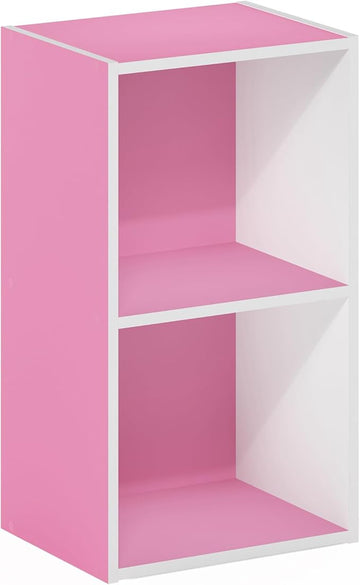 Furinno Luder Bookcase / Book / Storage, 2-Tier Cube, Pink/White
