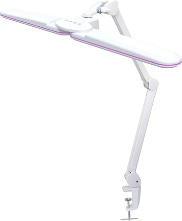 Neatfi Elite HD XL Task Lamp, 3 Light Modes, 90PCS SMD LED, Super Bright Desk Lamp, Eye-Caring LED Lamp, Non-Polar Dimming, Adjustable Brightness Levels (CCT with Clamp, Pink Ring, 17 Inches)