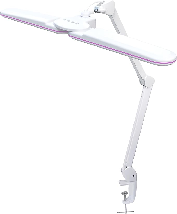 Neatfi Elite HD XL Task Lamp, 3 Light Modes, 90PCS SMD LED, Super Bright Desk Lamp, Eye-Caring LED Lamp, Non-Polar Dimming, Adjustable Brightness Levels (CCT with Clamp, Pink Ring, 17 Inches)