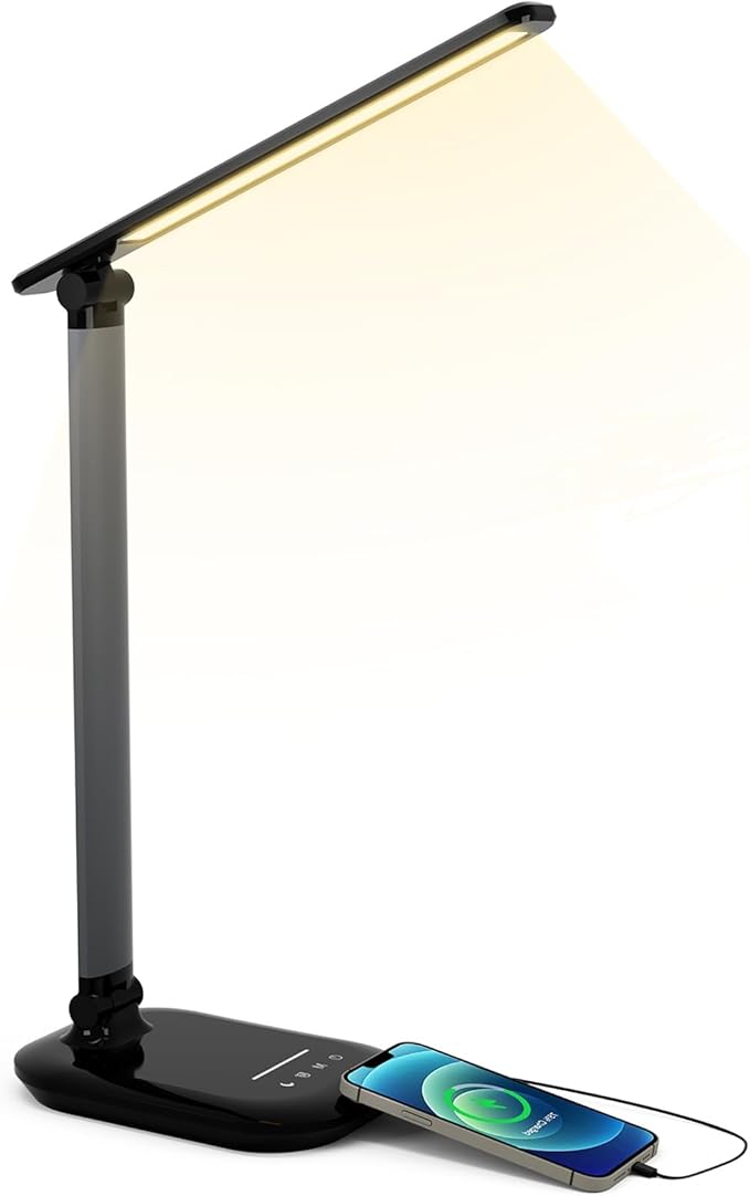 LED Desk Lamp, Table Lamp Reading Lamp with USB Charging Port, Desk Lamps for Home Office 1H Timer, Night Light, Study Lamp Desk Light for Bedroom.