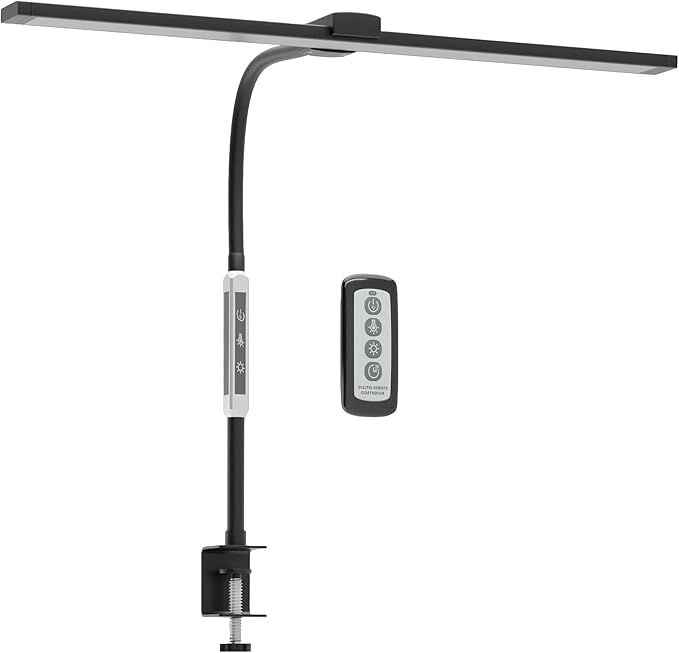 Neatfi Modern Desk Lamp with Clamp, Touch & Remote Controlled, 15W, Adjustable Color Temperature (3000K-6000K), Stepless Dimming, Flicker-Free, Wide-Angle Lighting for Home (Gooseneck, Black)