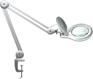 Bifocals LED Magnifying Lamp with Clamp, 5 Diopter with 20 Diopter, 5 Inch Magnifier Glass Lens, 1200 Lumens Dimmable Magnifier Lamp for Desk Craft Hobby with 60PCS Bright LEDs