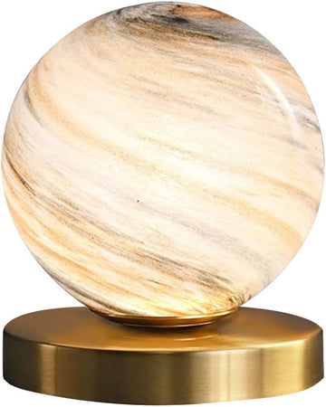 Bedside Table Lamp Gold Desk Lamp Reading Lamp with Handblown Glass Globe Shade, Plug in Table Desk Lamp for Bedroom Office Library Study Room (Moon Shade)