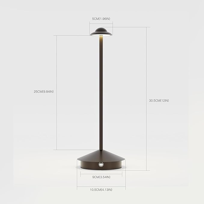 Rechargeable Table Lamp,Cordless Table Lamp,Touch Dimmable Wireless Lamp in Aluminium,5000mAh Battery Desk Lamp for Home/Restaurant/Outside Dining/Dinner/Patio(Brown)