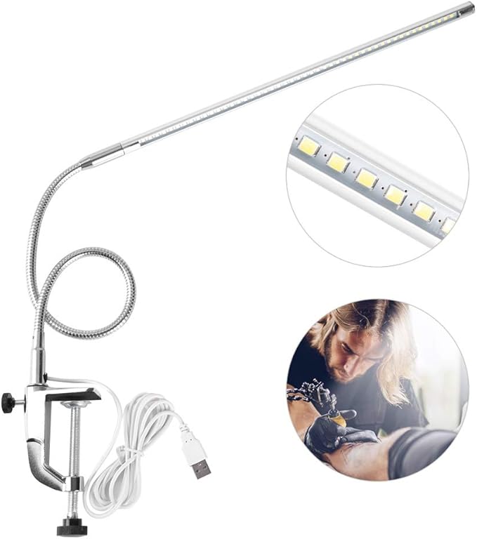 Desk Lamp with Clamp,Desk Lamp Clip on Lamp,LED Eye-Caring Desk Lamp with USB Rechargeable Reading Lights,Task Table Lamps,Foldable Bed Lamp,360° Swivel Desk Lamp for Manicure,Reading,Tattoo Light