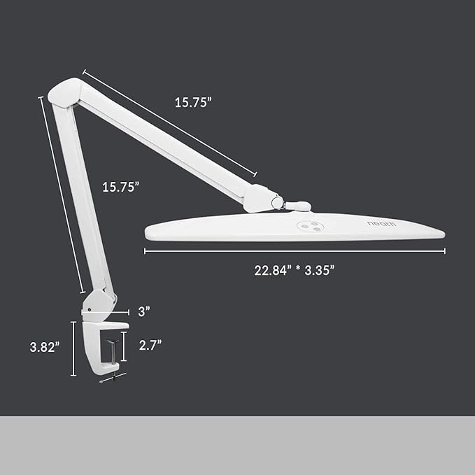 Neatfi Elite HD XL Task Lamp, Super Bright Desk Lamp, Non-polar Dimming (Non-CCT with Clamp, White, 22 Inches)