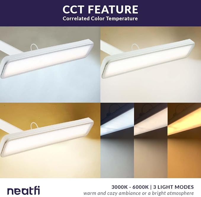 Neatfi (New Model XL 2,500 Lumens LED Task Lamp, 3 Light Modes, 3000-6000K Correlated Color Temperature, 30W Super Bright Desk Lamp, Dimmable, 162 Pcs SMD LED (CCT with Base, White)