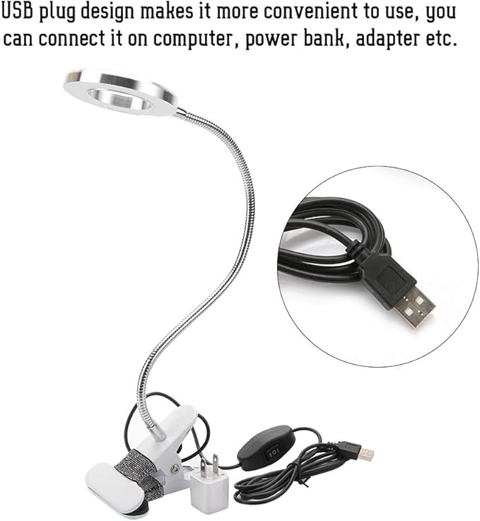 USB Gooseneck Lamp, Circle Makeup Lamp Eyebrow Lip Tattoo Beauty Salon Desktop LED Lights with Clip, Portable Desk Light for Reading, Makeup