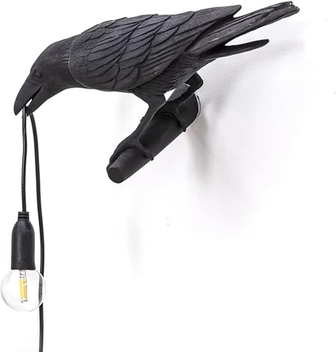 Raven Desk Lamp, Raven Lamp, Bird Lamp, Resin LED Bird Lamp for Bedroom/Office/Living Room/Farmhouse Art Deco with Plug (Right)