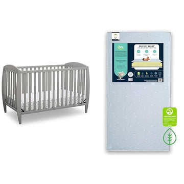 Delta Children Twinkle 4-in-1 Convertible Baby Crib, Easy to Assemble, Sustainable & Serta Perfect Start Dual Sided Baby Crib Mattress & Toddler Mattress - Waterproof - 6" Premium Sustainably