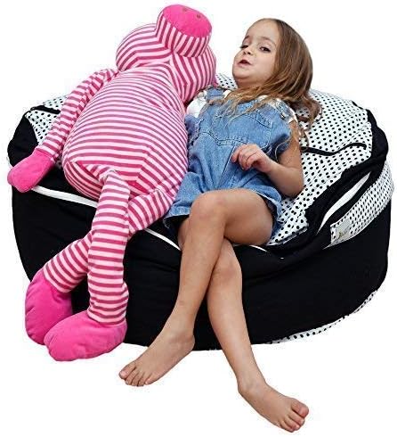 2 Sizes in 1 Stuffed Animal Storage Bean Bag Chair Cover for Kids & Adults | Washable XL Stuffie Seat | 100% Cotton | Pouf Organizer for Plush Toys, Linens, Quilts & Pillows | Black & White