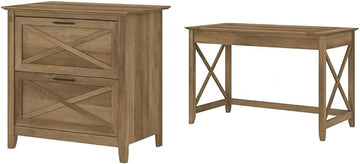 Bush Furniture Key West 2-Drawer Lateral File & Writing Table Set, Modern Farmhouse Home Office